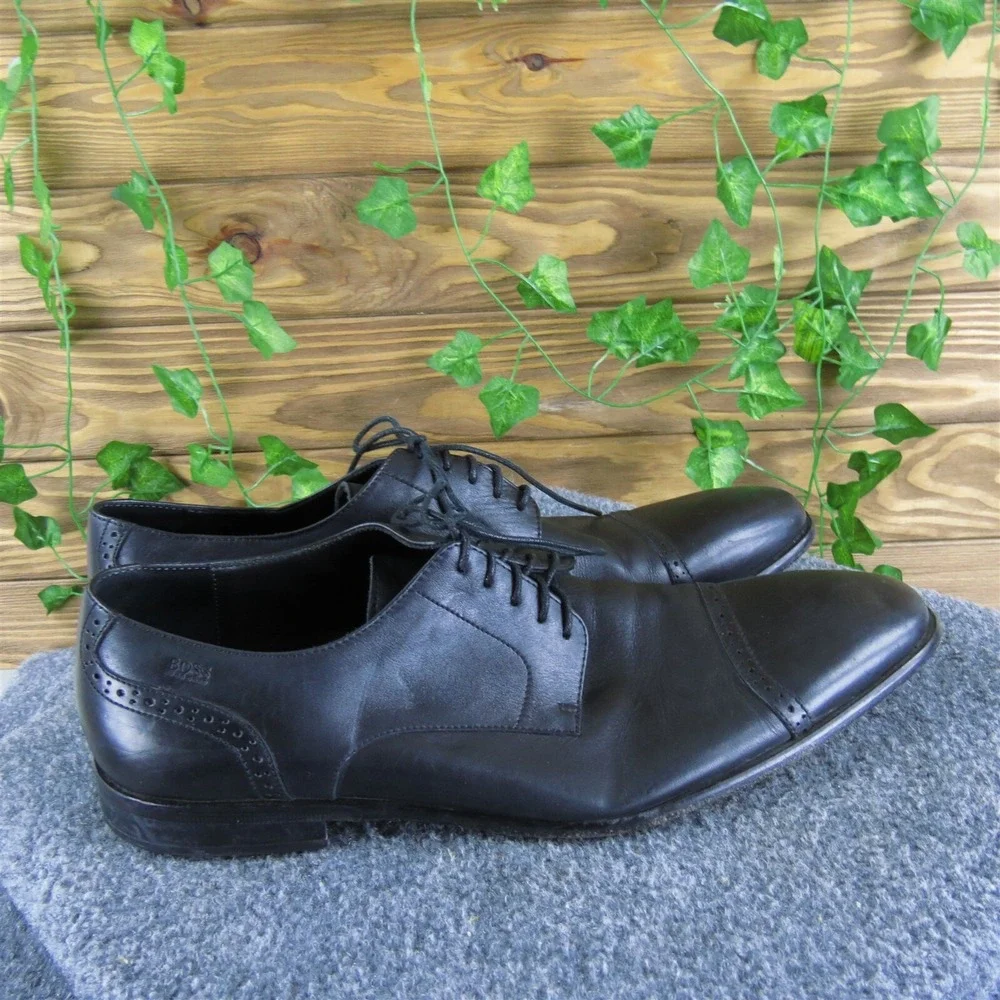 HUGO BOSS Men's Toe‎ Cap Derby Oxfords Black Leather Size 11.5 Medium  Used 2025